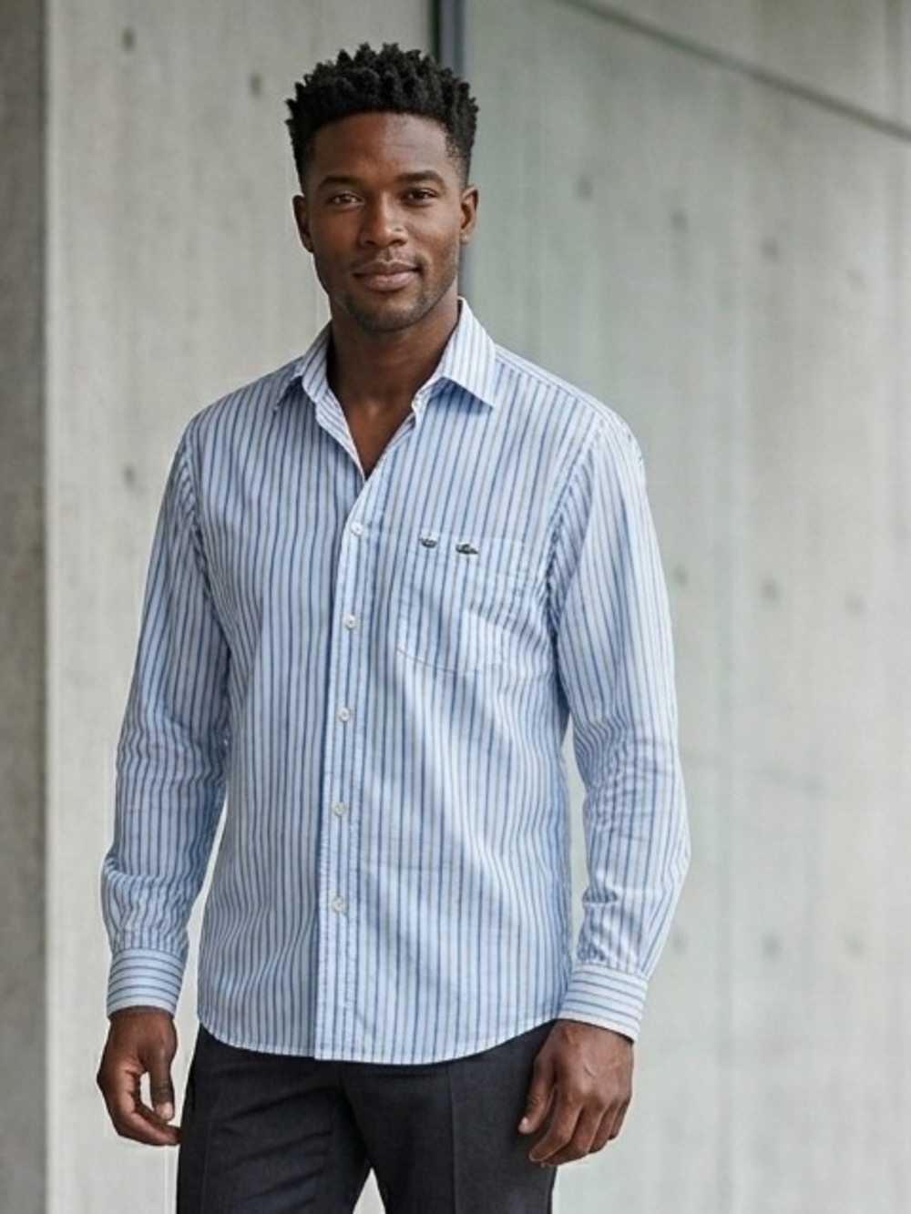 Lacoste Men's Blue Striped Long-Sleeve Shirt Size XL